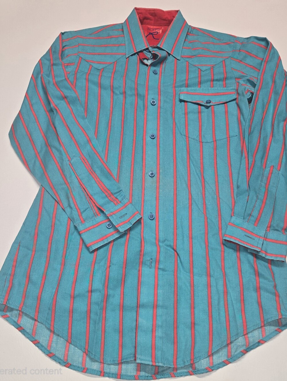 Mens Vintage Roper Teal and red pin stripe brush popper Western Button Up